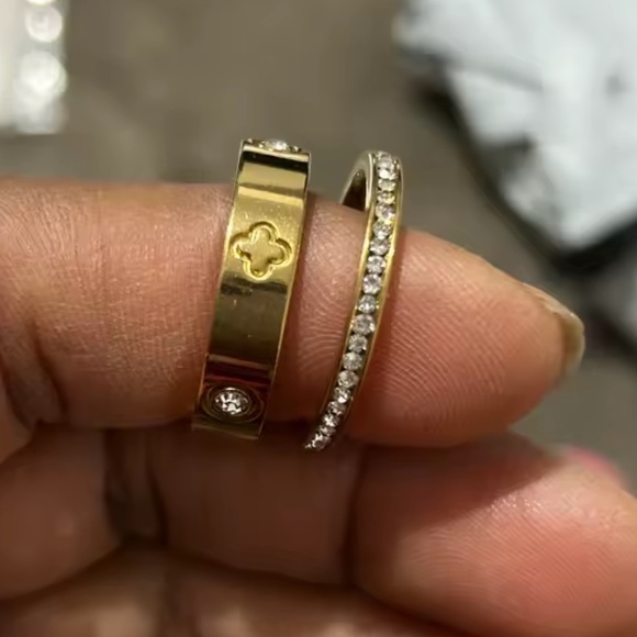 Anthropologie Jewelry - Gold Clover Eternity Band with Pavé Crystals Ring Set